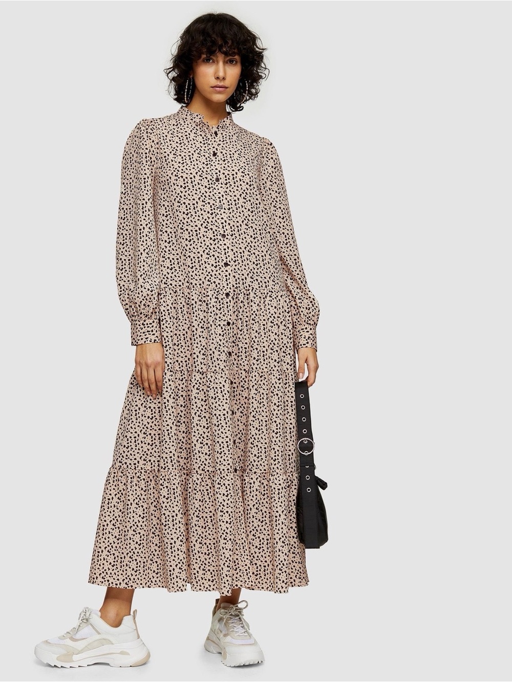 Topshop Spot Tiered Shirt Midi Dress Size Extra Small/0-2